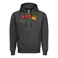 Charcoal Heather Peace Love Tacos Zipper Hoodie - BundleAndBundleShop