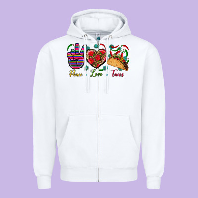 Peace Love Tacos Zipper Hoodie Designed By Bundleandbundleshop