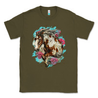 Army Green mustang horse with floral background Classic Tee - LillyAllenDesigns