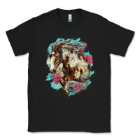 Black mustang horse with floral background Classic Tee - LillyAllenDesigns