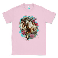 Bubblegum Pink mustang horse with floral background Classic Tee - LillyAllenDesigns