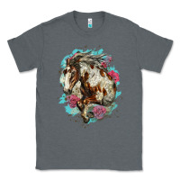Charcoal Heather mustang horse with floral background Classic Tee - LillyAllenDesigns