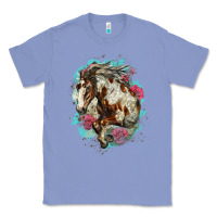Colony Blue mustang horse with floral background Classic Tee - LillyAllenDesigns