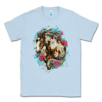 Dusty Blue mustang horse with floral background Classic Tee - LillyAllenDesigns