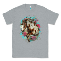 Heather Grey mustang horse with floral background Classic Tee - LillyAllenDesigns