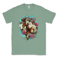 Sage mustang horse with floral background Classic Tee - LillyAllenDesigns