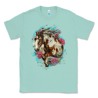 Seafoam mustang horse with floral background Classic Tee - LillyAllenDesigns