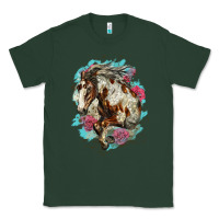 Sports Green mustang horse with floral background Classic Tee - LillyAllenDesigns