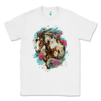 White mustang horse with floral background Classic Tee - LillyAllenDesigns