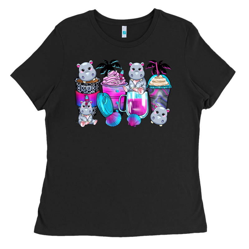 Hippopotamus Coffee Cups Ladies Tee by Zillion Design Studio | Teevron