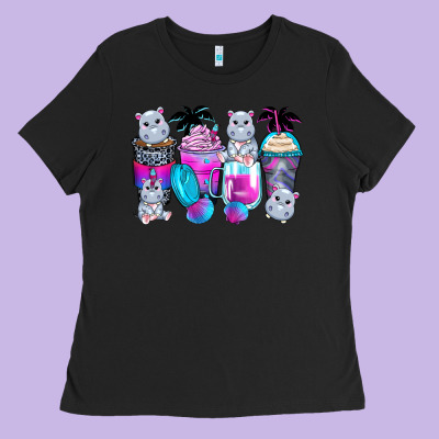 Hippopotamus Coffee Cups Ladies Tee Designed By Zillion Design Studio