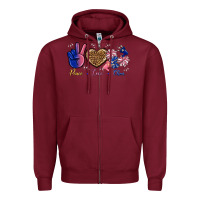 Burgundy Peace Love Cheer Zipper Hoodie - BundleAndBundleShop