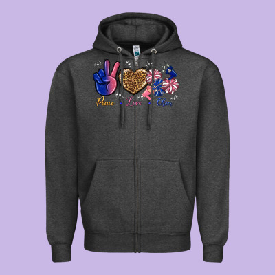 Peace Love Cheer Zipper Hoodie Designed By Bundleandbundleshop