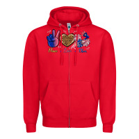 Red Peace Love Cheer Zipper Hoodie - BundleAndBundleShop