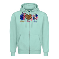 Seafoam Peace Love Cheer Zipper Hoodie - BundleAndBundleShop