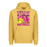 Antique Gold In October We Wear Pink and Watch Softball Premium Hoodie - texasbilliewilder