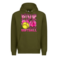 Army Green In October We Wear Pink and Watch Softball Premium Hoodie - texasbilliewilder