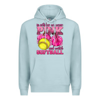 Blue Mist In October We Wear Pink and Watch Softball Premium Hoodie - texasbilliewilder