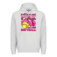 Dove Grey In October We Wear Pink and Watch Softball Premium Hoodie - texasbilliewilder