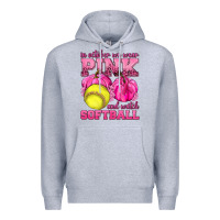 Heather Grey In October We Wear Pink and Watch Softball Premium Hoodie - texasbilliewilder