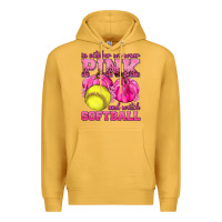 Mustard In October We Wear Pink and Watch Softball Premium Hoodie - texasbilliewilder