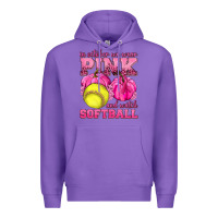 Purple In October We Wear Pink and Watch Softball Premium Hoodie - texasbilliewilder