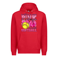 Red In October We Wear Pink and Watch Softball Premium Hoodie - texasbilliewilder