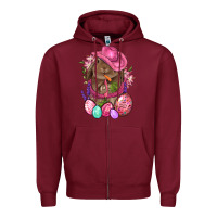 Burgundy Cowboy Rabbit Easter Zipper Hoodie - BundleAndBundleShop