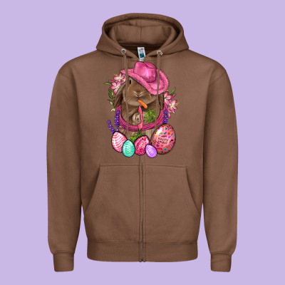 Cowboy Rabbit Easter Zipper Hoodie Designed By Bundleandbundleshop