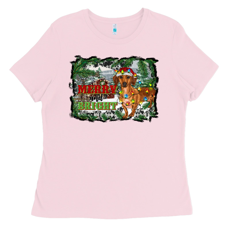 Merry And Bright  Dachshund With Farm Ladies Tee by RanaPortraitStore | Teevron