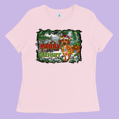 Merry And Bright  Dachshund With Farm Ladies Tee Designed By Ranaportraitstore