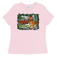 Bubblegum Pink merry and bright  dachshund with farm Ladies Tee - RanaPortraitStore