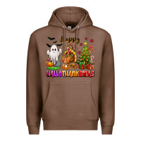 Chestnut Happy Hallothanksmas with ghost turkey and tree Premium Hoodie - texasbilliewilder