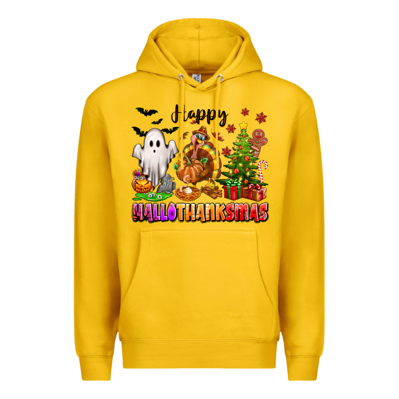 Happy Hallothanksmas With Ghost Turkey And Tree Premium Hoodie by texasbilliewilder | Teevron