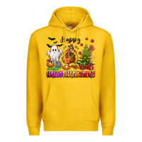 Lemon Happy Hallothanksmas with ghost turkey and tree Premium Hoodie - texasbilliewilder