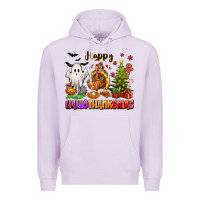Lilac Happy Hallothanksmas with ghost turkey and tree Premium Hoodie - texasbilliewilder