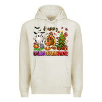 Oatmeal Heather Happy Hallothanksmas with ghost turkey and tree Premium Hoodie - texasbilliewilder