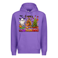 Purple Happy Hallothanksmas with ghost turkey and tree Premium Hoodie - texasbilliewilder