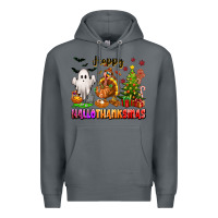 Rock Happy Hallothanksmas with ghost turkey and tree Premium Hoodie - texasbilliewilder