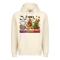 Sandshell Happy Hallothanksmas with ghost turkey and tree Premium Hoodie - texasbilliewilder