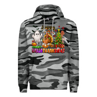 Slate Camo Happy Hallothanksmas with ghost turkey and tree Premium Hoodie - texasbilliewilder