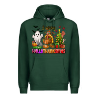 Sports Green Happy Hallothanksmas with ghost turkey and tree Premium Hoodie - texasbilliewilder