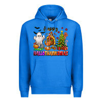 True Royal Happy Hallothanksmas with ghost turkey and tree Premium Hoodie - texasbilliewilder