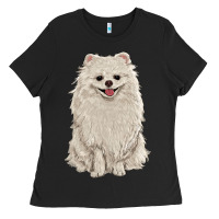 Black white pomeranian Ladies Tee - RanaPortraitStore