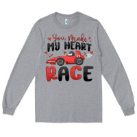 Heather Grey you make my heart race valentine's day Long Sleeve Tee - MaliasSmallBusiness
