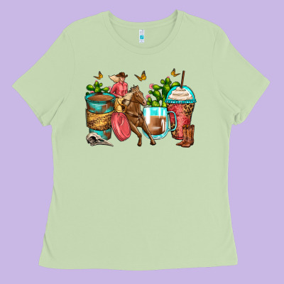 Cowgirl Coffee Cups Ladies Tee Designed By Zillion Design Studio