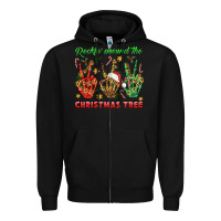 Black Rockin' Around The Christmas Tree Zipper Hoodie - BundleAndBundleShop