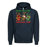 Navy Rockin' Around The Christmas Tree Zipper Hoodie - BundleAndBundleShop