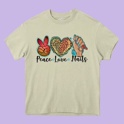 Peace Love Nails Heavy Core Tee Designed By Barkaloodesign