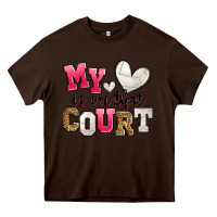 Chocolate Brown my heart is on that court volleyball Heavy Core Tee - Zillion Design Studio